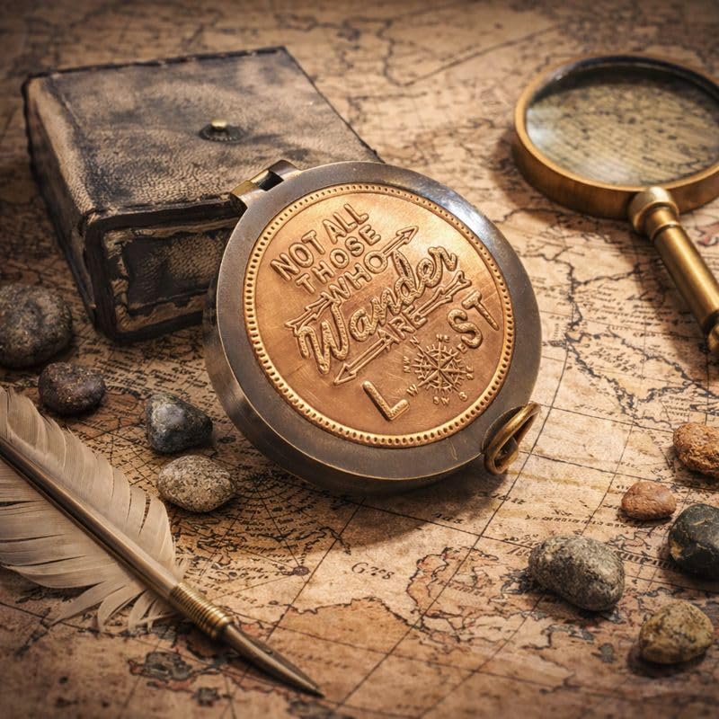 Brújula Marina Vintage de Cobre con Estuche de Cuero miniatura 2