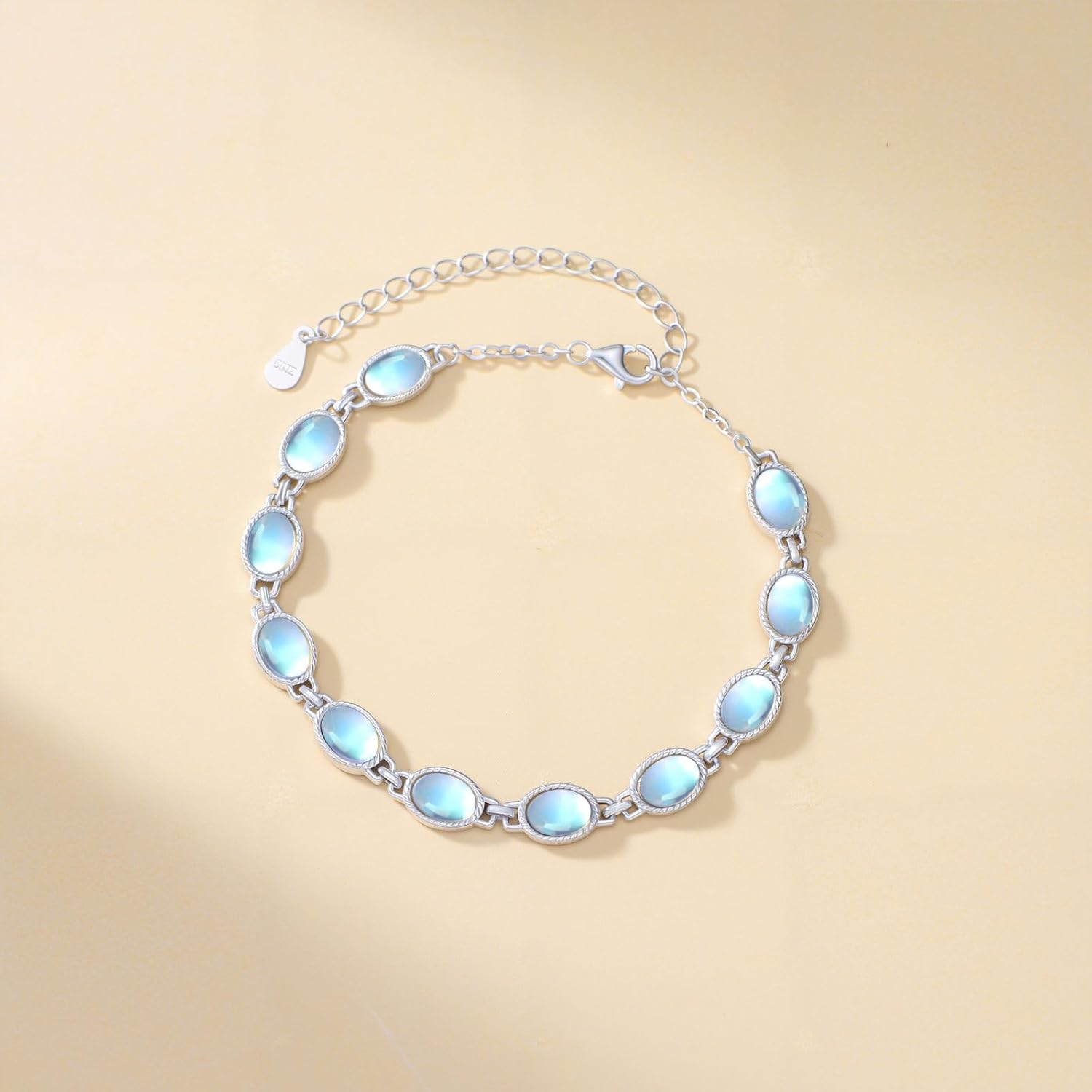 Moonstone Bracelet for Women 925 Sterling Silver 5X7mm Oval Shaped Moonstone Link Bracelet Ladies Jewelry Gifts 7 Inch with 2 Inch - Image 3