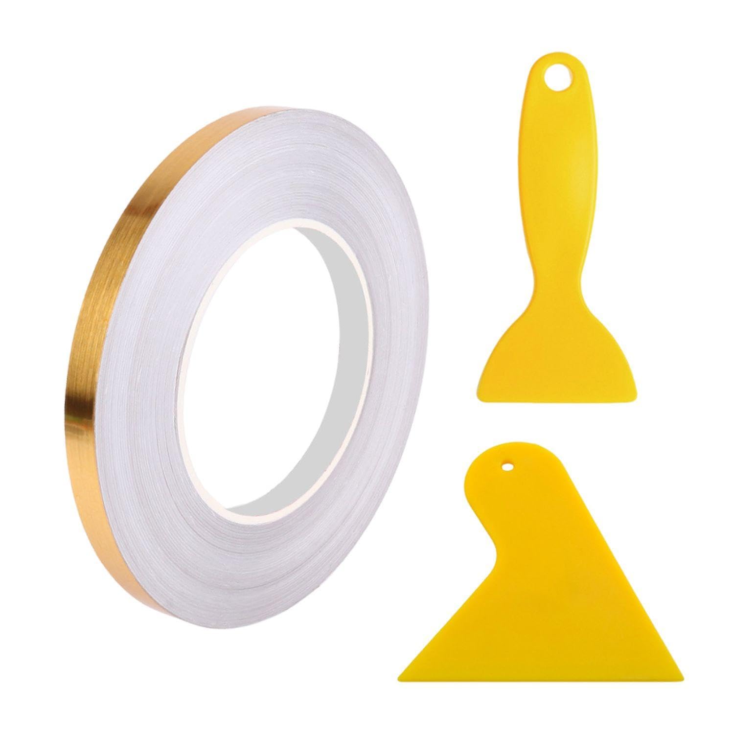 Eowvisn Gold 1 Roll Of Floor Caulking Tape And 2 Pieces Of Caulking Scrapers, Waterproof Self-Adhesive Tape, Craft Tape, Home Gadgets, Plastic Scrapers