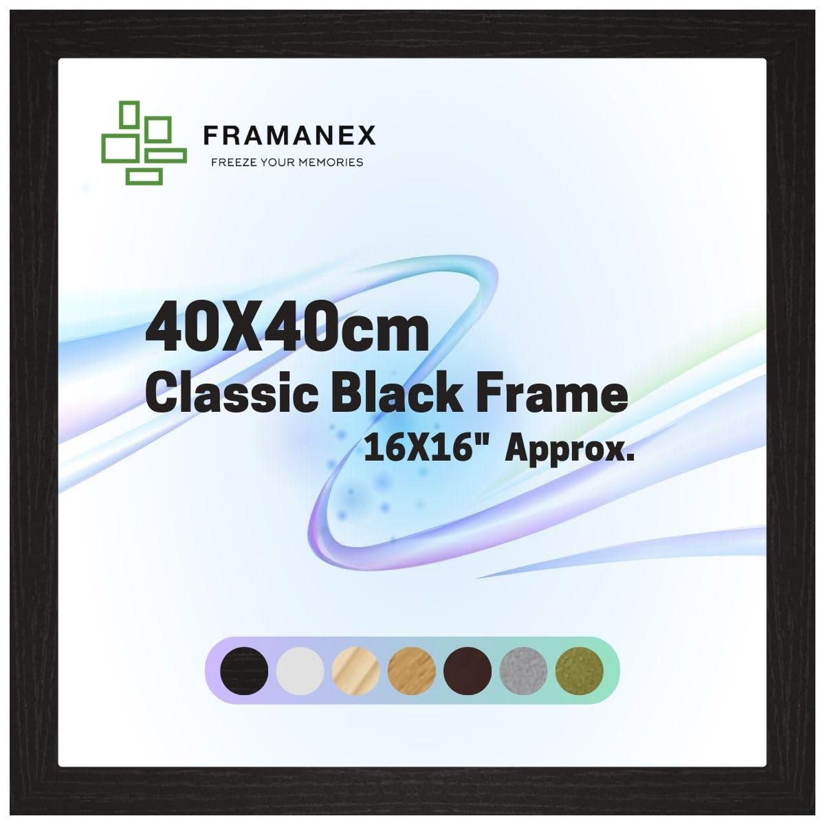 FRAMANEX Classic Picture Poster Frame, 40 X 40cm Black Frame, Wood Finish, Portrait, Landscape Display Square 400 X 400mm - 16 X 16 inches Frame (Black Picture Frames) โ image 1