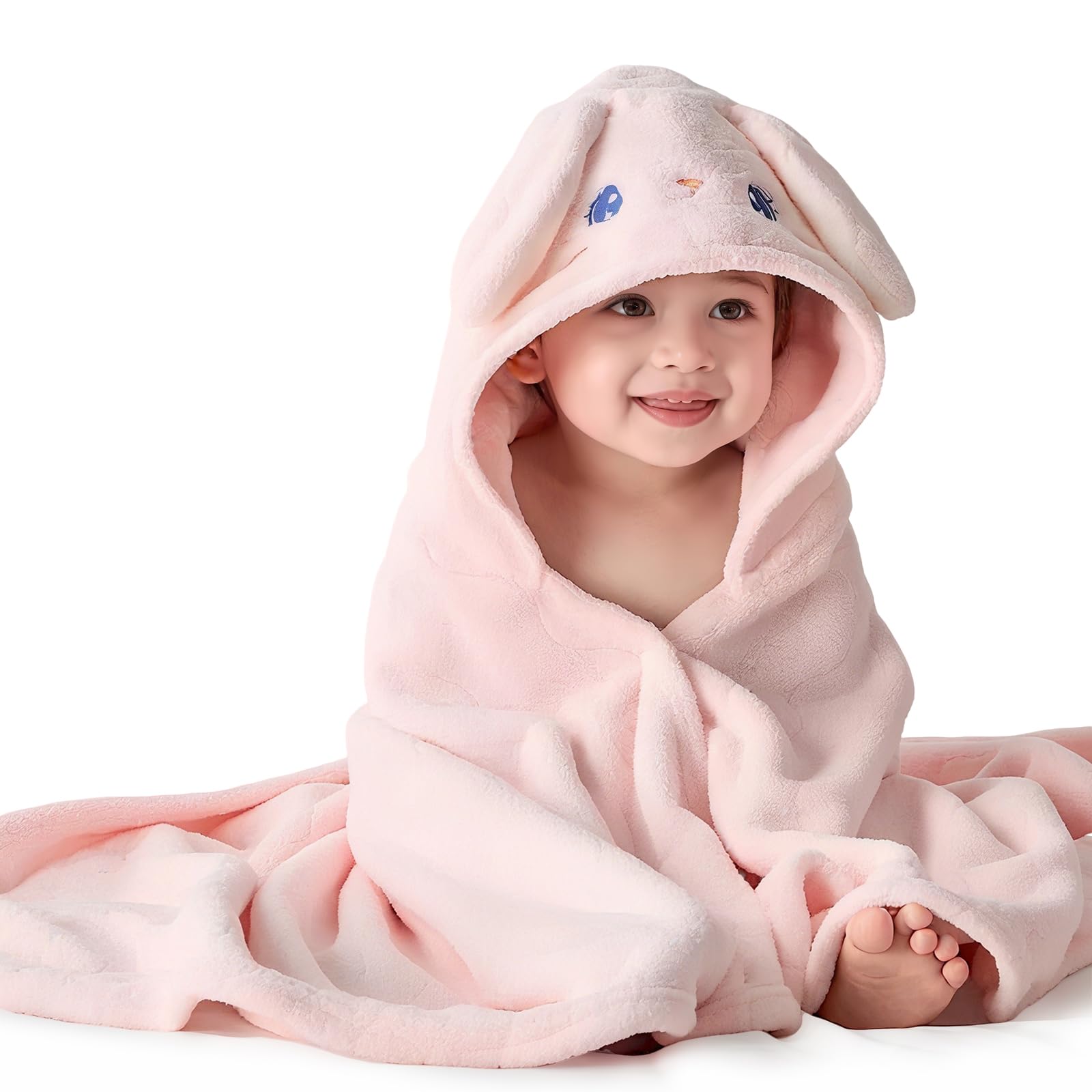 HAGOT Kapuzenhandtuch für Babys, 80x80 cm, Baby Bath Towel, Babybadetuch aus Korallenvliesfür, Babys Neugeborene, Rosa