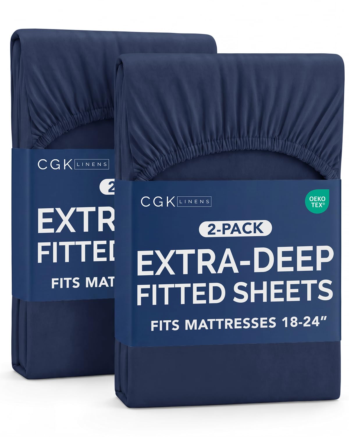CGK Linens 2 Pack Extra Deep Twin XL Fitted Sheets - Navy Blue