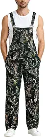 Macacão camuflado masculino com ajuste solto, camuflagem, alças ajustáveis, macacão de camuflagem utilitário de trabalho