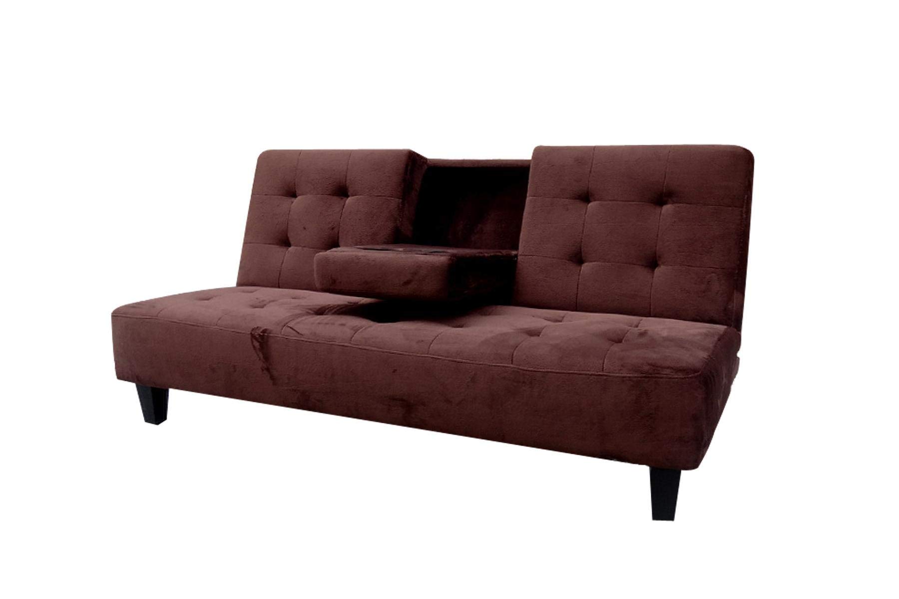 Madrid Futon Sofa Bed with Cup Holder, Dark Brown