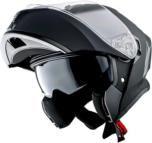 Miniatura 2 de 1Storm - Casco modular de motocicleta de cara completa con doble visera, protector solar y luz trasera LED recargable LED-X90, negro mate