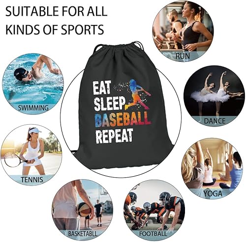 Miniatura 6 de Pishovi Eat Sleep - Mochila impermeable con cordón de repetición, bolsa deportiva de béisbol para hombres y mujeres, regalos de jugador de béisbol,