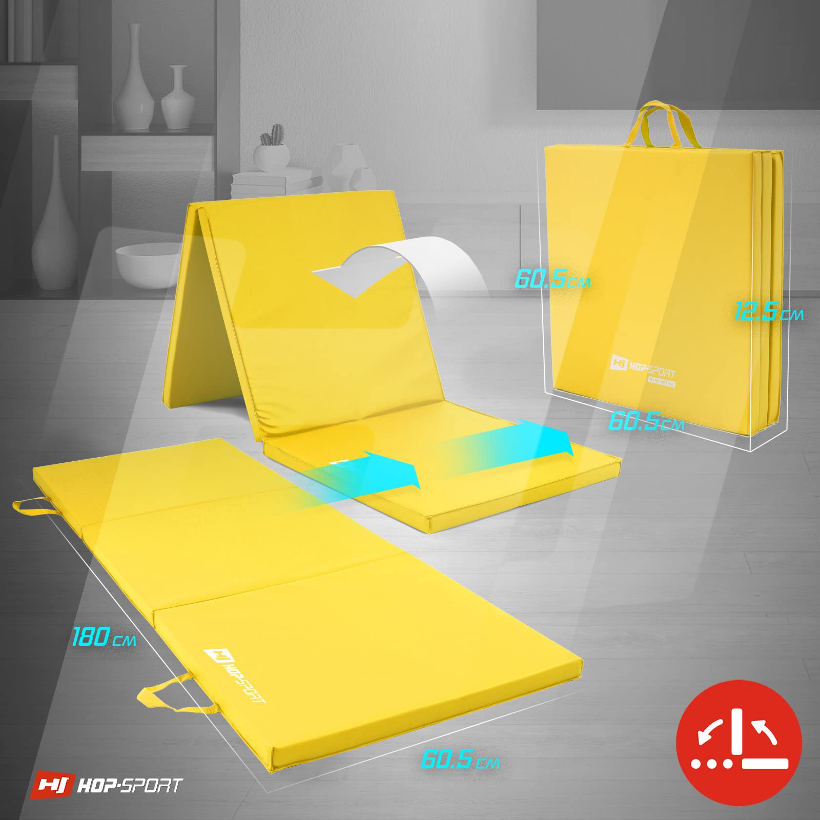 Hop-Sport Turnmatte klappbar - Bodenweichmatte für zuhause 180x60x5cm - Fitnessmatte, Gymnastikmatte mit Tragegriffen Dicke 4cm / 5cm