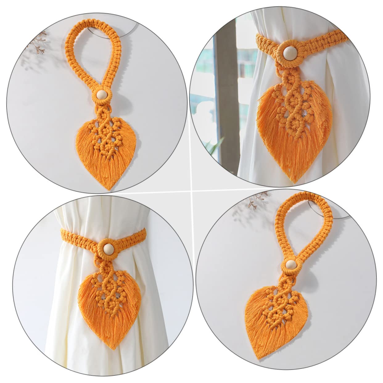 MAGICLULU 4 Ensembles Corde À Rideau Embrasses De Rideaux pour x Couette LED LEDs Embrasse De Décorative se Décorative De Bois Orange 2 Pièces * 4