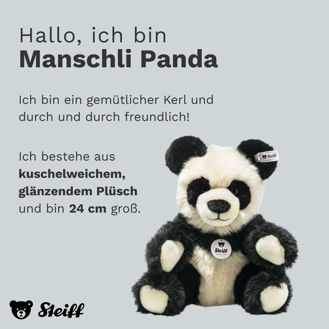 Steiff Kuscheltier Manschli Panda, Süßes Stofftier mit Kunststoffaugen, Kinder, Jungen & Mädchen, Plüschtier 24 cm, Weiß, 060021