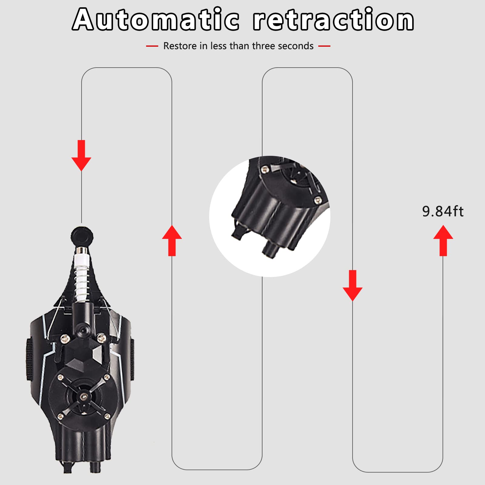 Spider Web Shooter for bambini Lanciatore di corda reale da 9,8 piedi può raccogliere piccoli oggetti, motore elettrico USB integrato, lanciatore ragnatele elettriche for cosplay(Black)