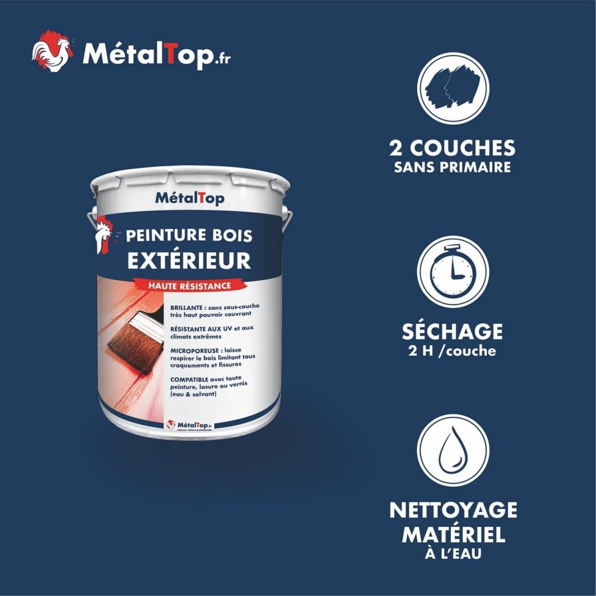Metaltop - Peinture Bois Exterieur - Noir signalisation - RAL 9017-1 L - Finition brillante, haute résistance UV et intempéries, application facile