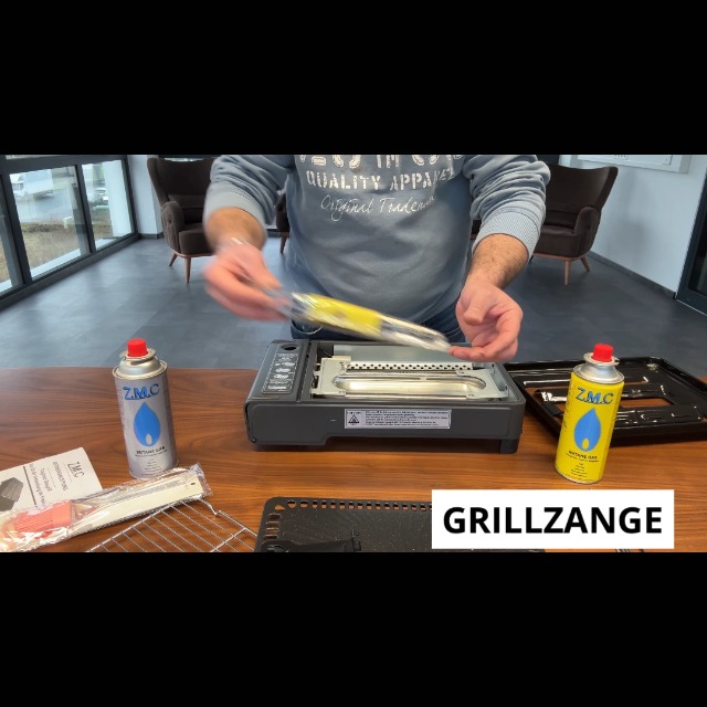 ZMC 2-in-1 draagbaar gasfornuis gasgrill klein incl. accessoires, met 4 x gaspatronen, campingkooktoestel, met grillplaat grillrooster, tafelgrill met draagkoffer, 3,8 kg, piëzo-ontsteking, voor