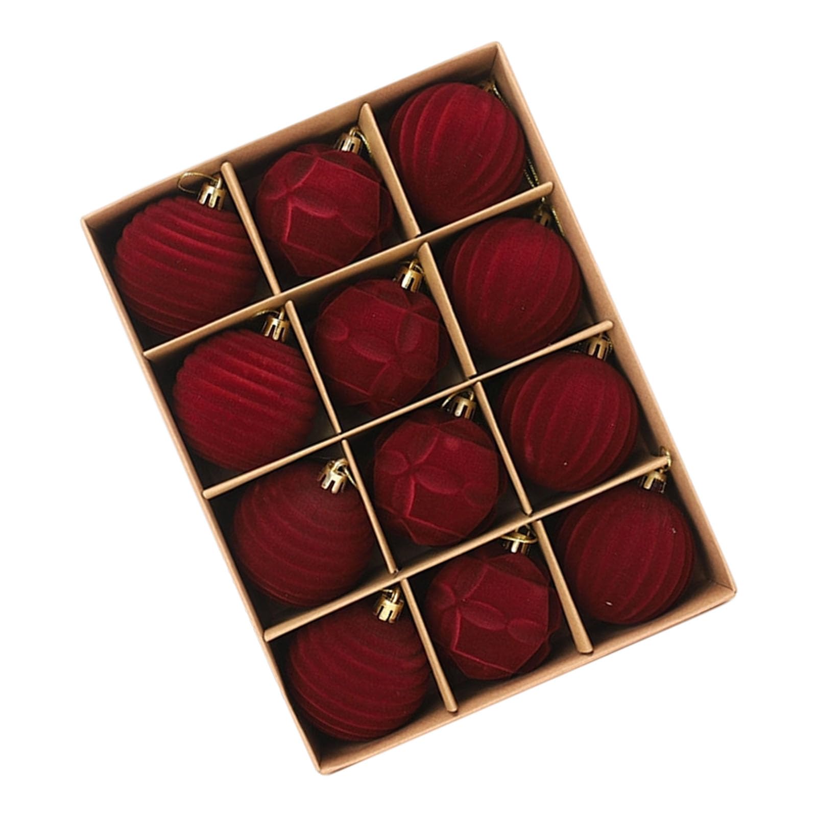 Of 12 Velvets Flocking Baubles, Tree Hanging Decorations for Holiday Party Party Decoration Supplies