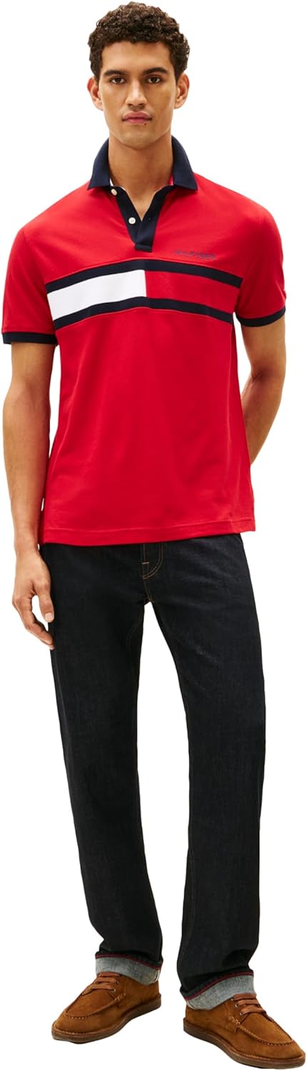 Tommy Hilfiger Men's Short Sleeve Cotton Pique Flag Polo in Regular Fit - Image 3