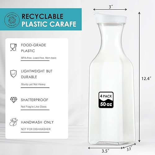 Miniatura 2 de Jarra de agua de 50 onzas con tapa abatible, juego de 2 recipientes cuadrados para jugo, jarra de plástico transparente para agua, té helado, jugo,