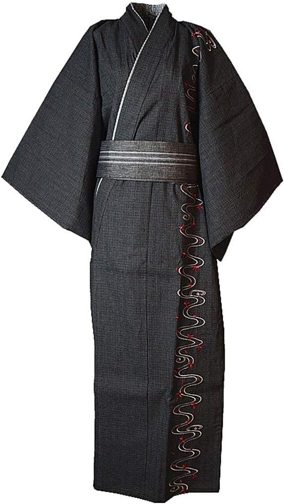 MAYSONGMen's Japanese Yukata Kimono Home Robe Pajamas Dressing Gown L Blue