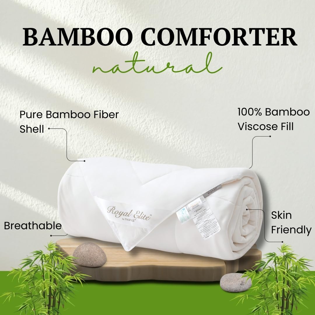 Luxury Cooling Comforter King Size, 100% Viscose from Bamboo, Lightweight Breathable Cooling Blanket for Hot Sleepers, Hypoallergenic,106 * 90 inches, White