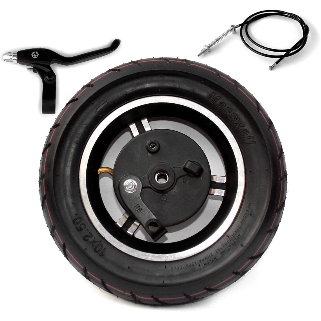10 Inch Wheel With Brake 10x2.50 Inflated Wheel With Inner Tube And Expansion Brake 180 CM Brake Cable For Scooter Rear Wheel (wheel cable120 lever)