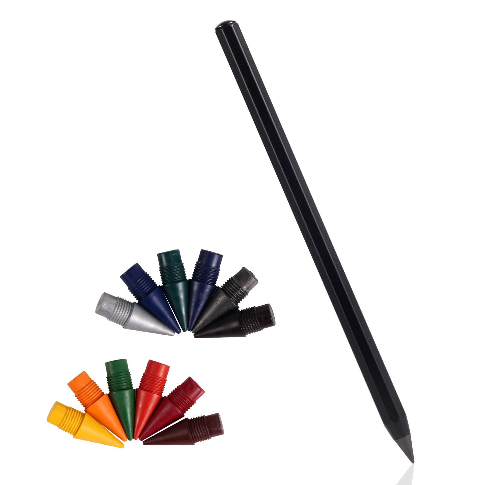 Fukaisu Metal Alloy Writing Instrument, That Never Needs Sharpening Forever Pencil with 12 Colored Refill Tips Reusable Inkless Everlasting Pen for Drawing Sketching Writing Artists Students