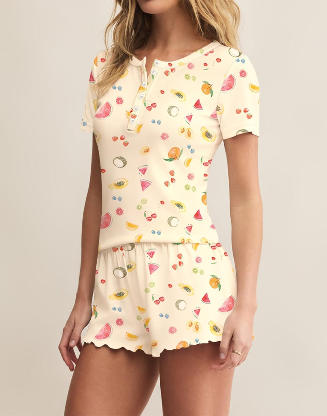 Lacozy Cute Pajama Sets for Women 2 Piece Short Sleeve Floral Print Button Shirt and Short Pj Sets Woman Y2K Sleepwear - Image 3