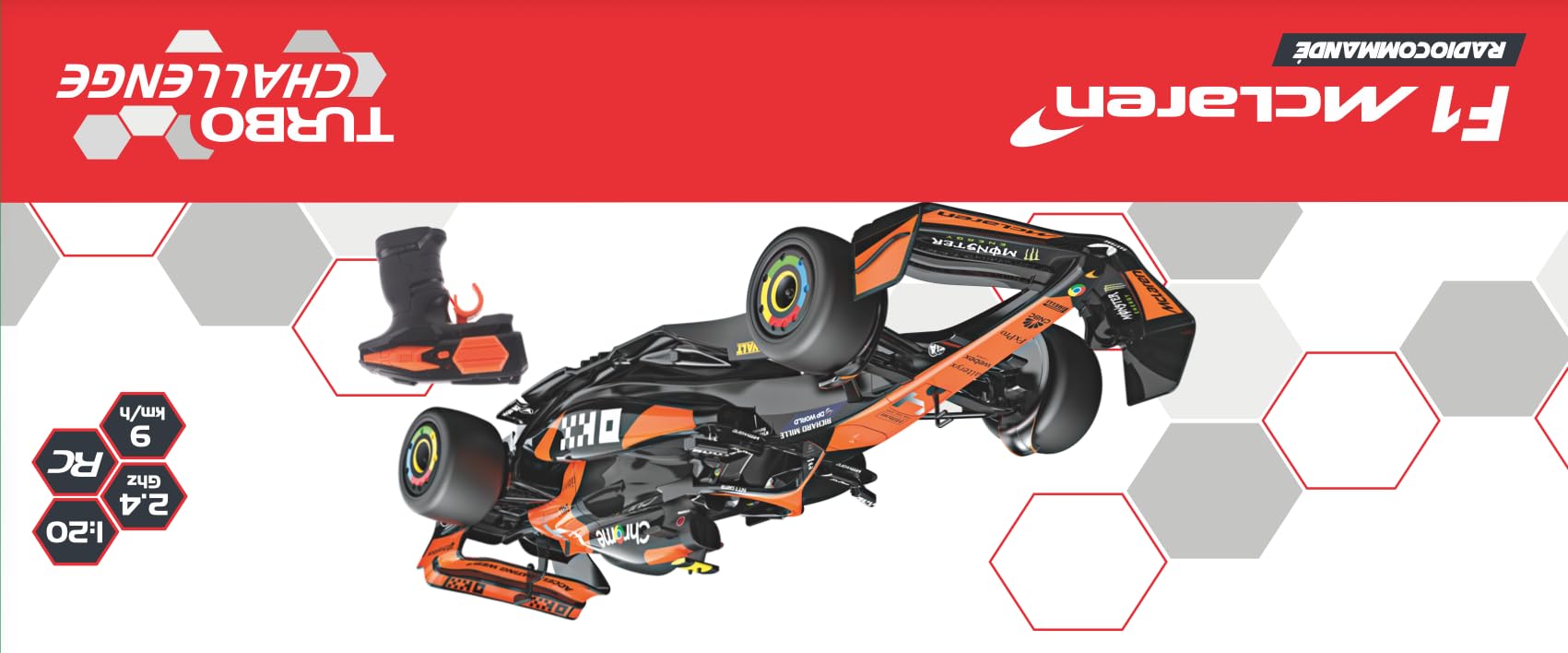 TURBO CHALLENGE - McLaren F1 MCL38 - RC Prestige - 095629 - Auto Telecomandata - Nero - 1/20 - Plastica - Giocattolo per Bambini - Regali - Compleanno - Formula 1 - Gran Premio - A partire dai 6 anni