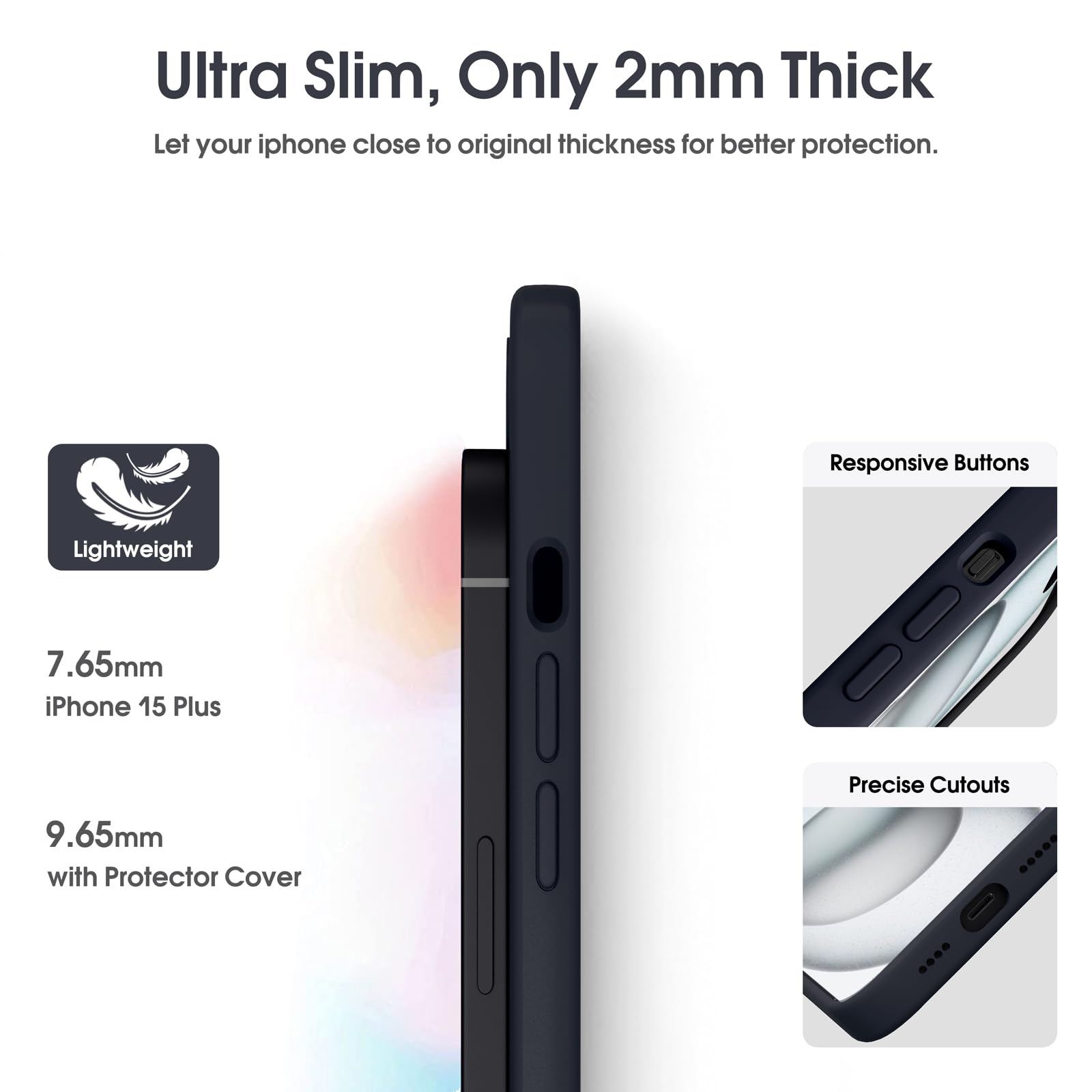 Supdeal Coque en Silicone Liquide pour iPhone 15 Plus, [Protection de la Caméra] [Coque en Microfibre] [Protection 4 Couches], Étui à Prise en Main Ultra-Mince et Confortable, 6,7", Noir - 5