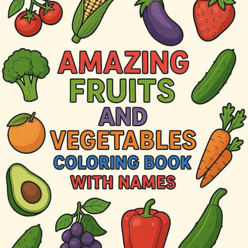 Amazing Fruits & Vegetables Coloring Book: Easy bold 100 different fruits and vegetables with names for kids and toddlers ( ages 2- 7)