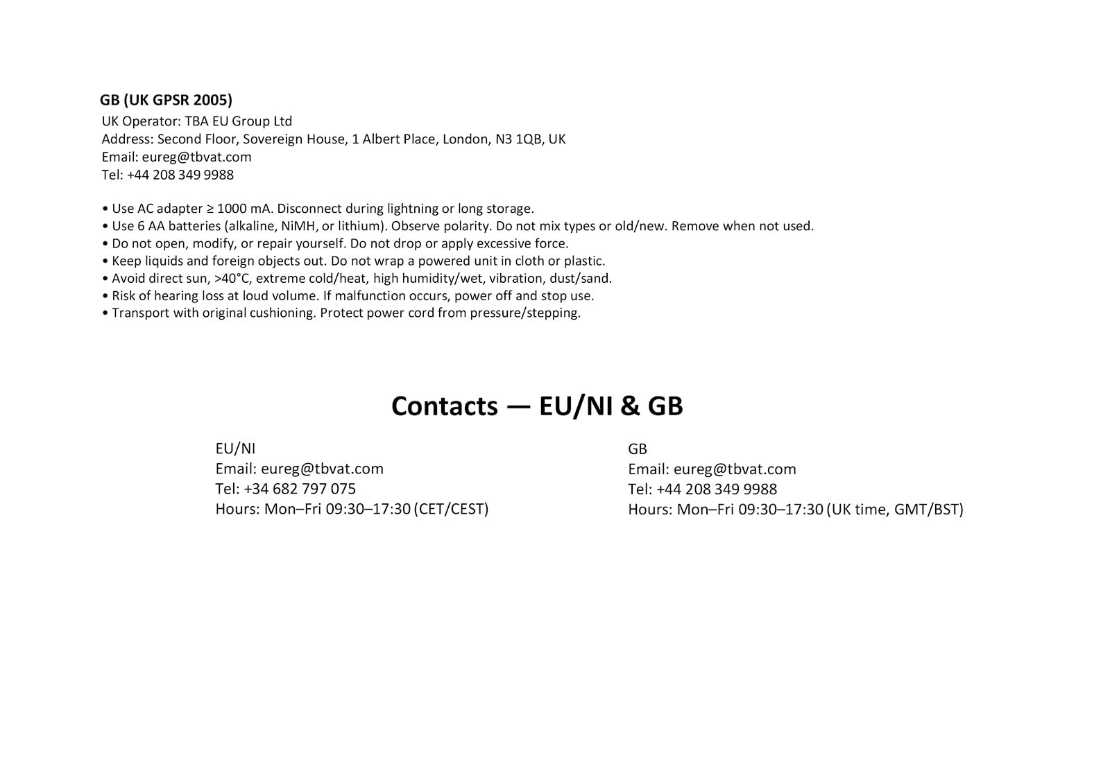 9 V 1,7 A Power Supply for SONICWARE LIVEN series