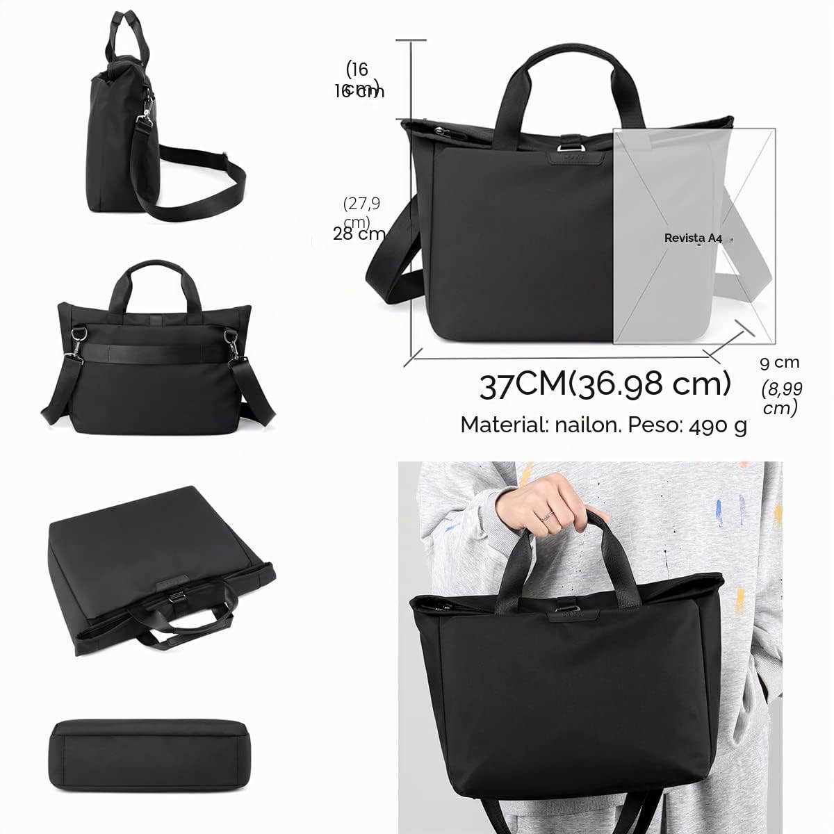 zhongningyifeng Bolsa de hombro para laptop de 14 pulgadas, de nailon, impermeable, para negocios, casual, color negro, para trabajo, escuela, viajes