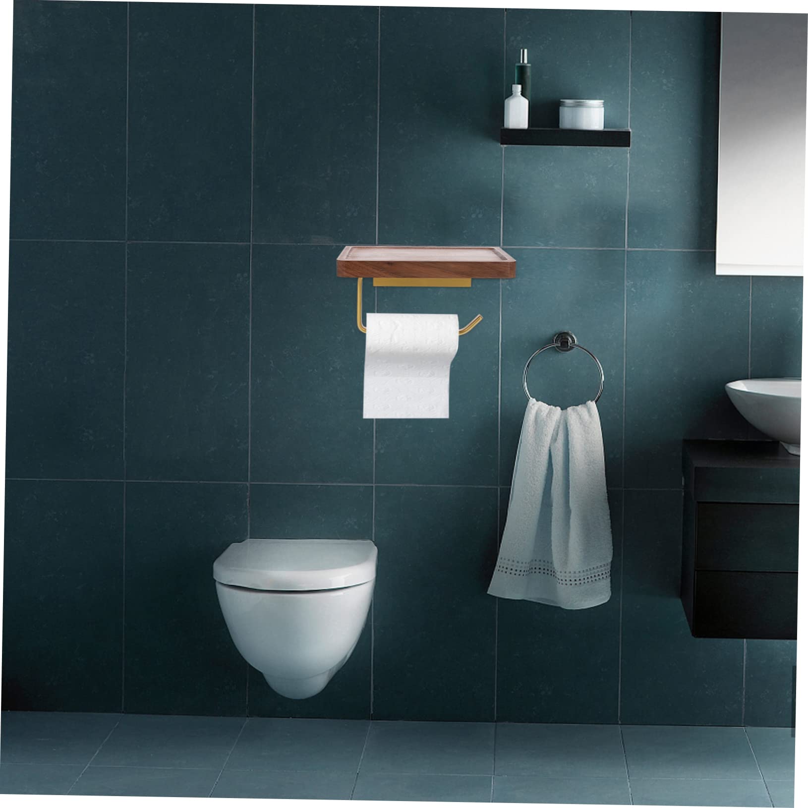 SHINEOFI Portarotoli Carta Igienica in Noce, Design Concavo, Installazione senza Fori, Resistente alla Ruggine, per Bagno e Cucina, Portata Elevata