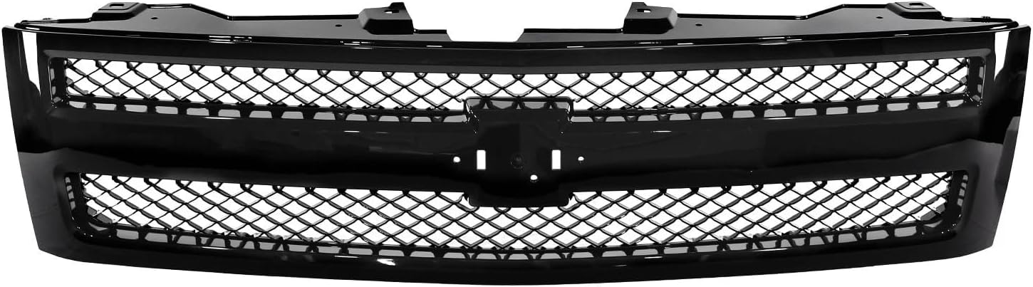 Front Bumper Grille Grill Fit for 2007-2013 Silverado 1500 Glossy Black Grille Replacement