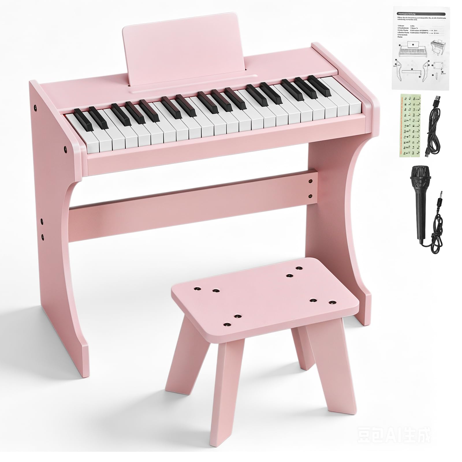 Piano Numérique Enfants 37 Touches, Instrument Éducatif de Musique (Rose)