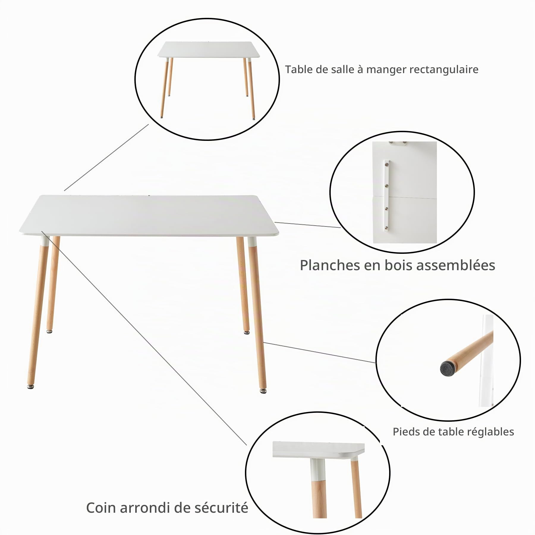 GrandCA HOME Table à Manger Rectangulaire avec 4 Chaises Rembourrées Ensemble de Salle à Manger, pour la Maison, Le Bureau, la Cuisine, Beige
