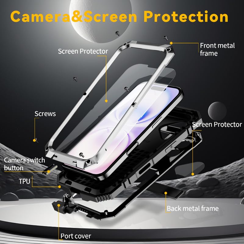 Funda para iPhone 17 para exteriores, IP-54, soporte, protector de pantalla, resistente militar, 360 grados, carcasa de silicona a prueba de golpes, de metal, para iPhone 17 de 6.3 pulgadas