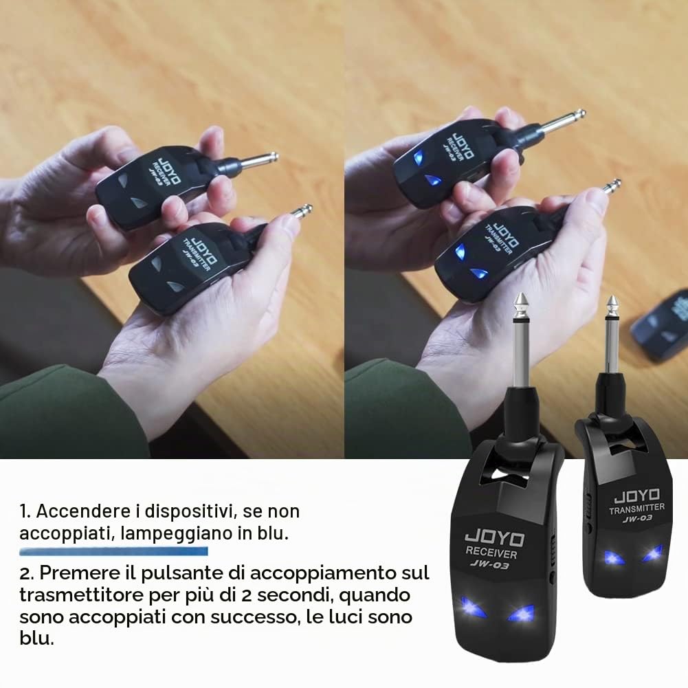 JOYO Guitar Wireless System 2.4GHz 4 Channels Rechargeable Audio Wireless Bass Guitar Transmitter Receiver for Electric Instruments (JW-03)