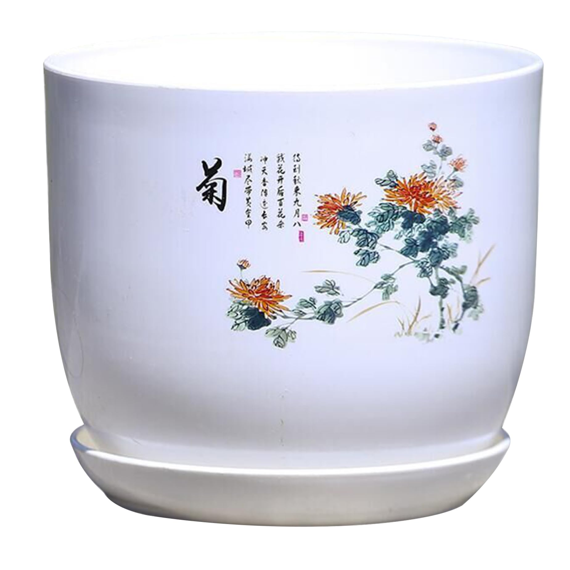 Faroby Planter for Indoor Plant, 8.7x7.9x5.9 Inch Chinese Resin Pot with Saucer Drainage Hole for Home Office - Style 3