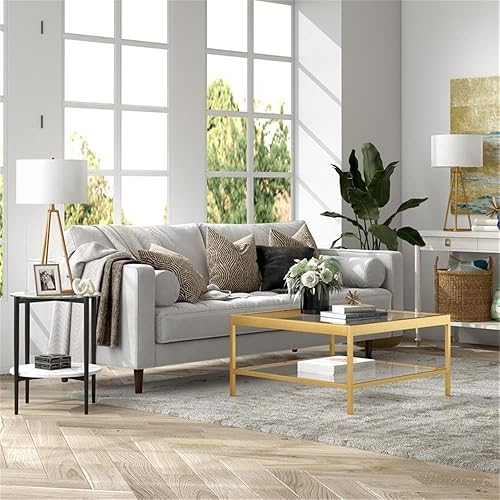 Miniatura 20 de Otto - Mesa de centro redonda de 36 pulgadas de ancho con estante MDF en latón/laca blanca Latón/blanco.,Oro/Nog,Bronce ennegrecido/mármol