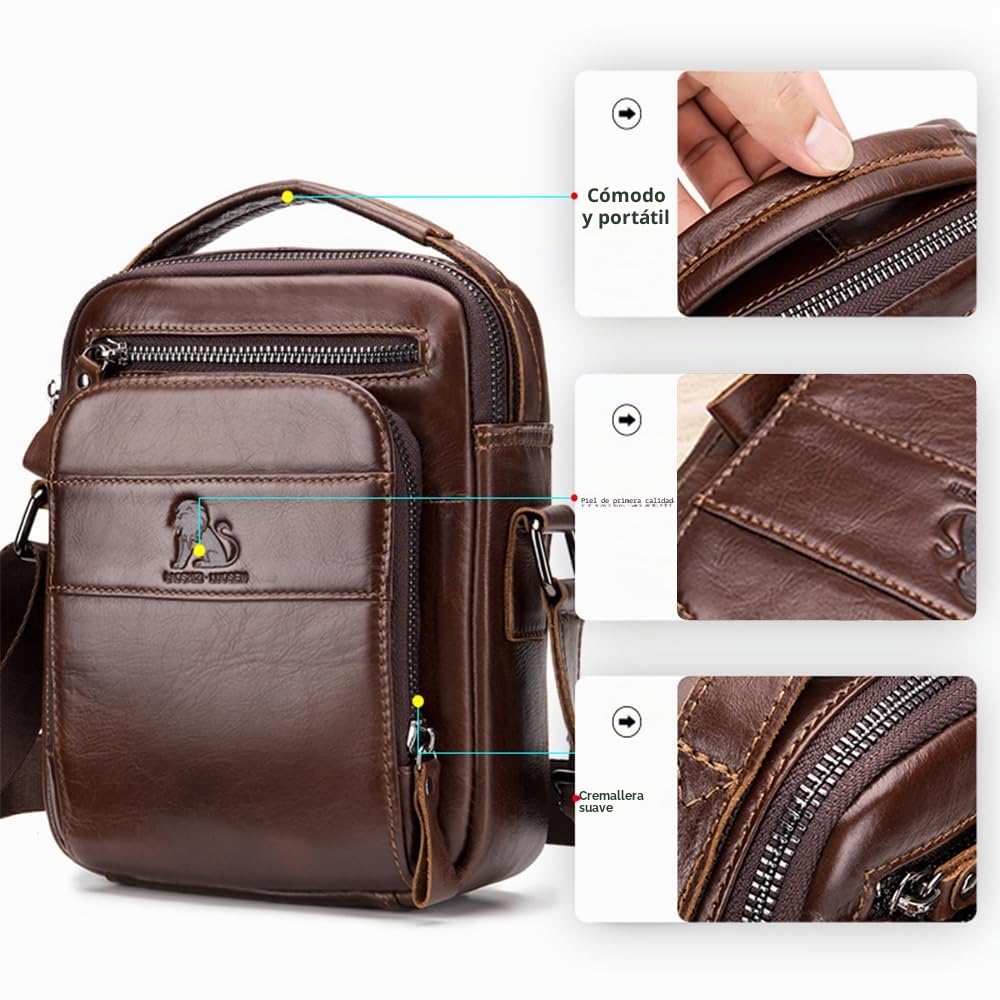 pundarika Bolso de hombro de piel auténtica para hombre, bolsas de hombre pequeñas para hombre, bolso cruzado, bolsa de mensajero, correa de hombro ajustable