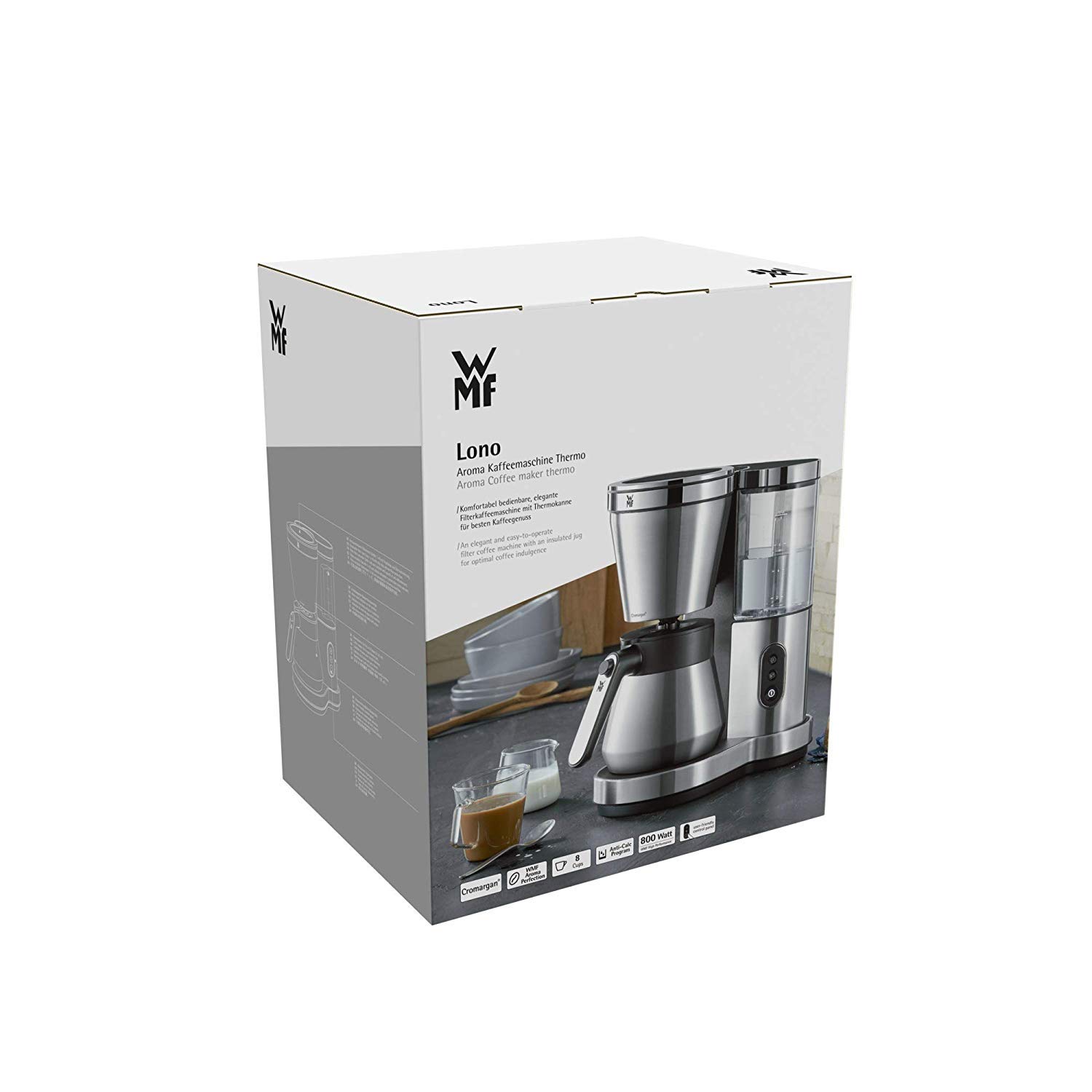 WMF Lono Aroma ekspres do kawy przelewowy (800 W, z termosem, kawa przelewowa, 8 filiżanek, filtr obrotowy, zdejmowany zbiornik na wodę, automatyczne wyłączanie)
