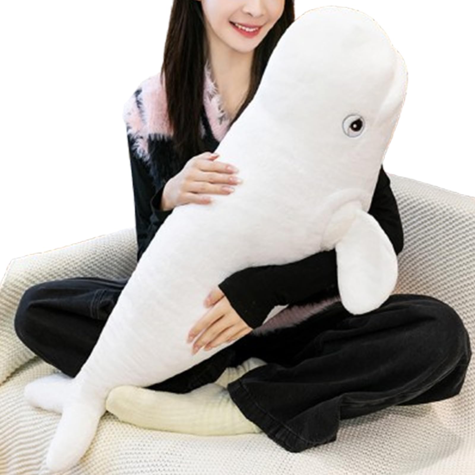 Wal Kuscheltier, 60/80/90cm Weiß-Wal Plüschtier, Stofftier Plüsch Tier, Geschenk für Jungen Mädchen Erwachsene (90CM)