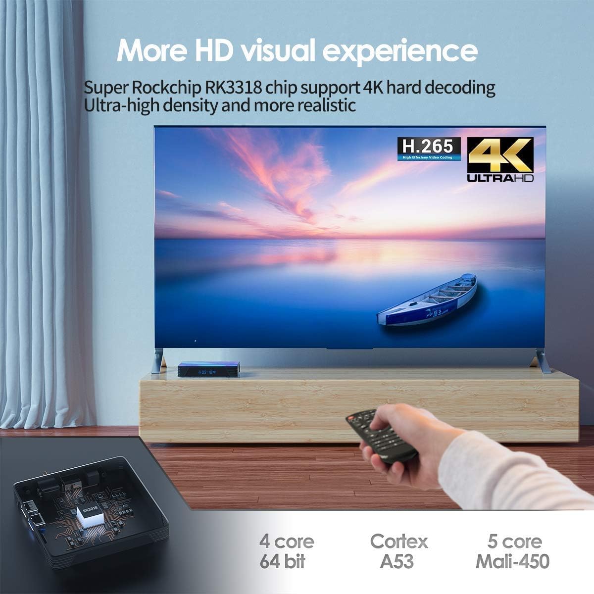Android 11 TV Box,Android Box 4GB RAM 64GB ROM RK3318 Quad-Core 64bit Cortex-A53 Support 2.4/5.0GHz Dual-Band WiFi BT4.0 3D 4K 10/100M Ethernet HD 2.0 Smart TV Box