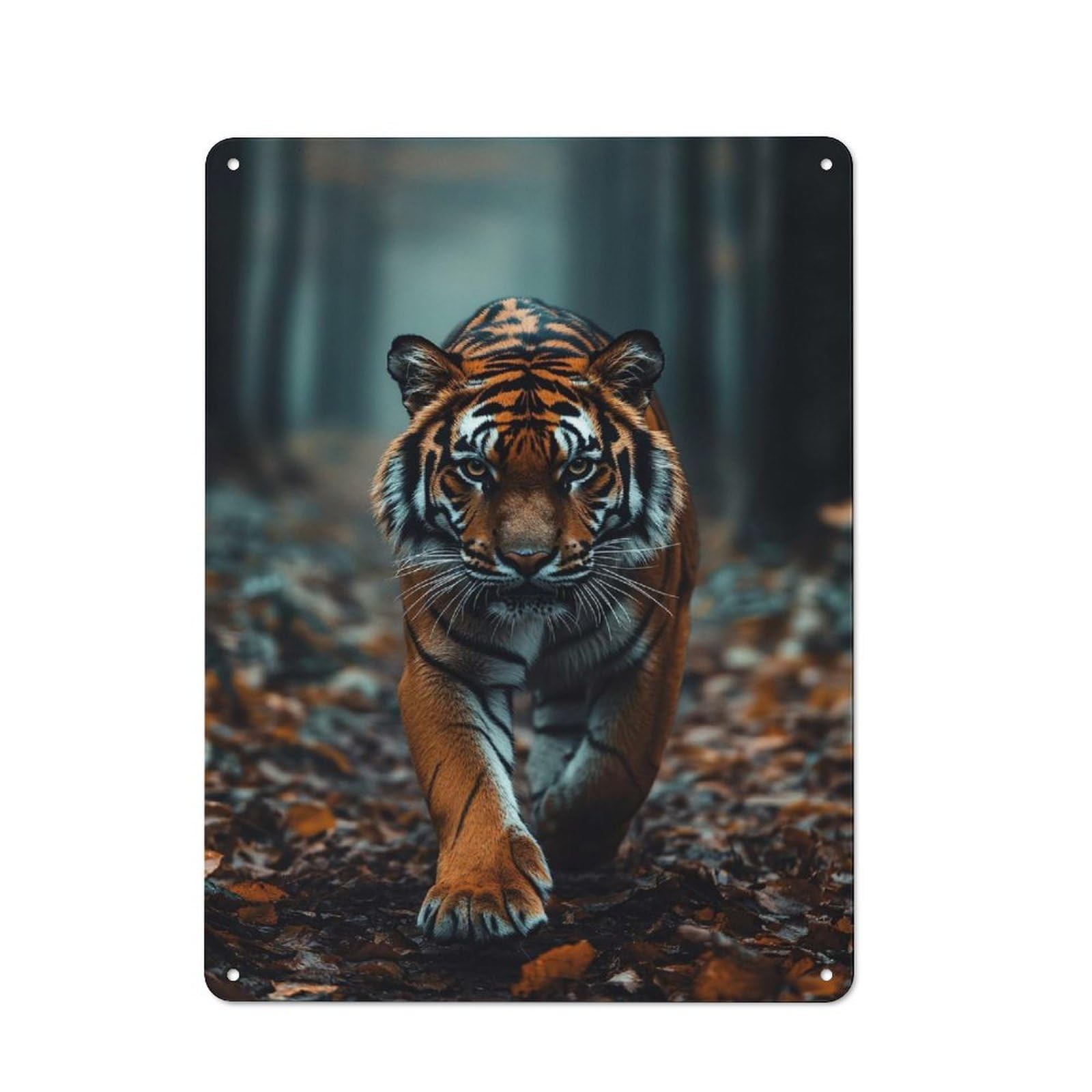Junmoney Style-5 Rustic Tin Sign 40X30cm Featuring Tiger Walking In A Forest For Garage Or Workshop, For Garage, Workshop And Man Cave Decoration