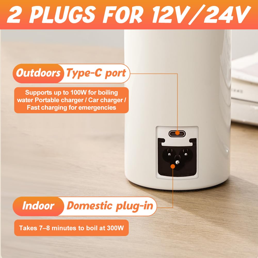 Mini Bouilloire Electrique, 500ML Petite Bouilloire électrique,300W Bouilloire USB, 6 Temperatures Mini Bouilloire Portable Arrêt Automatique, Chauffe Eau Portable pour Café Lait Thé Voiture