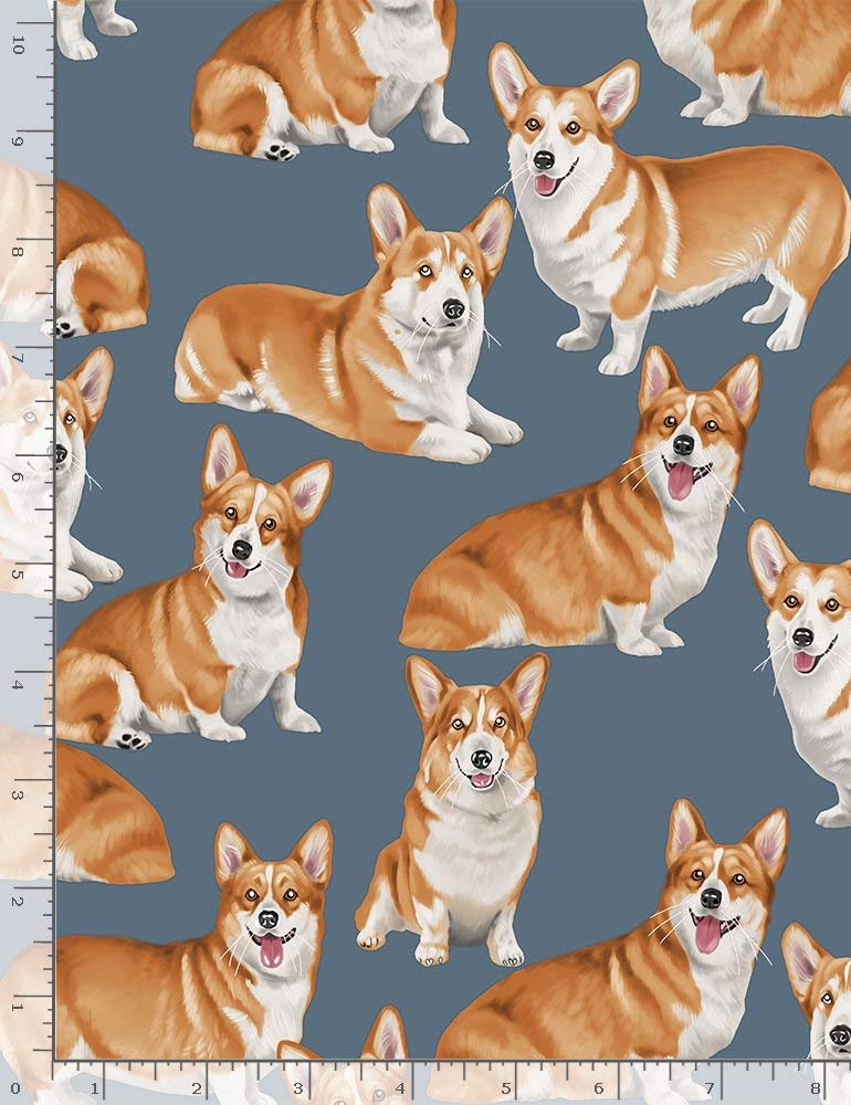 Fat Quarter Corgi Dogs On Grey 100% Cotton Quilting Fabric