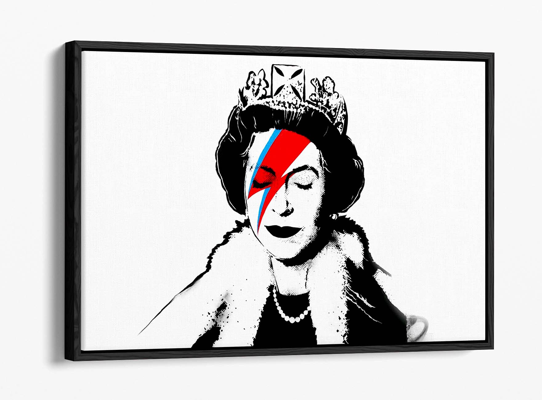 Canvasartshop Oak - Banksy Queen David Bowie- Float Effect Framed Canvas Wall Art Picture Print (, 36X24)
