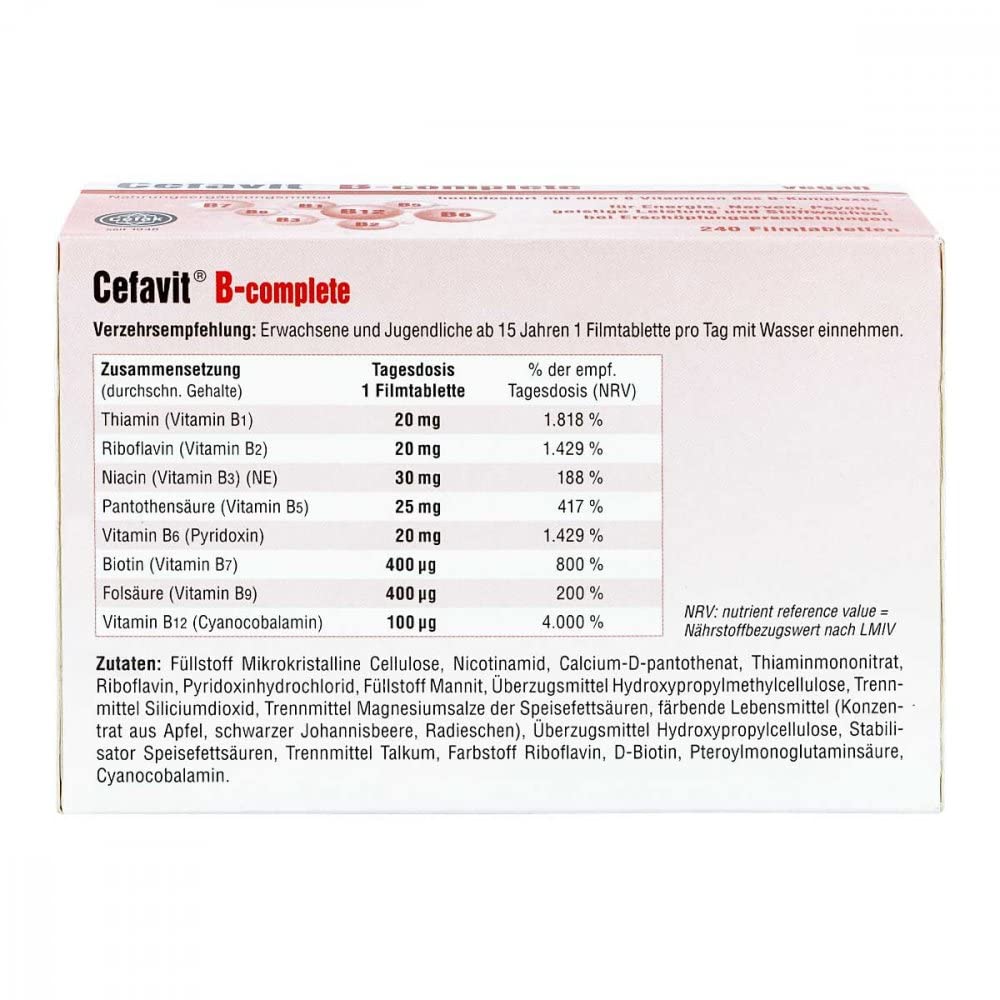 Cefavit B-complete Filmtabletten für Energie, Nerven, Psyche, geistige Leistung und Stoffwechsel, 240 St. Tabletten