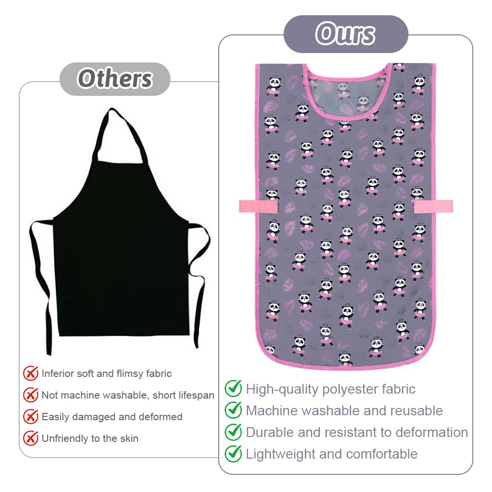 DiULi Kids Apron with Panda Design, Pink Sleeveless Art Smock with Adjustable Side Straps - Image 4