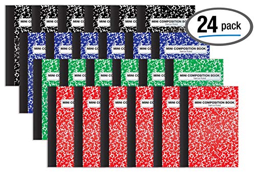 Mini Composition Books, 24 Pack, 4.5 x 3.25 inches, 80 Sheets, Narrow Ruled