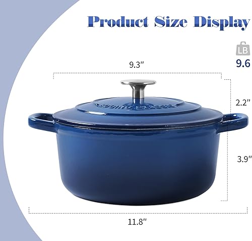 Miniatura 4 de Horno holandés de hierro fundido con doble mango esmaltado cubierto, 2.8 cuartos de galón, índigo