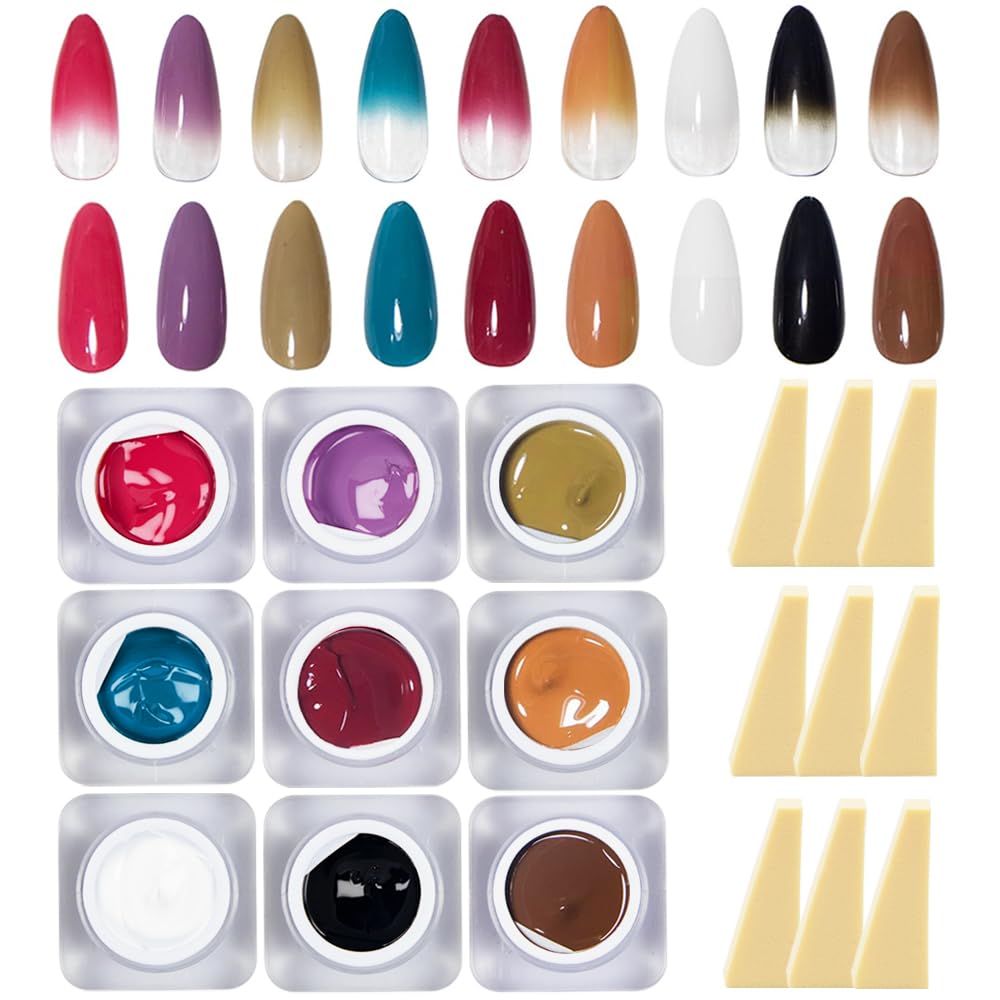 MOEPAK 9 Colors Pat Painting Gel Nail Polish Set Ombre Aura Nail Gel Paint for Nail Art Drawing No Wipe Nail Art Painting Gel for Manicure Nail Salon